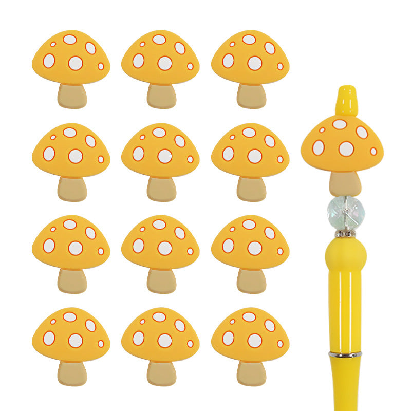 Silicone Focal Beads Yellow Blue Purple Red Mushrooms with Polka Dots 2