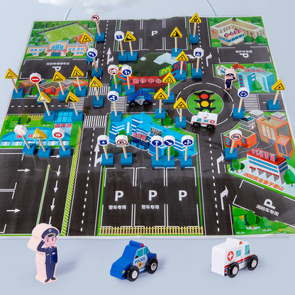 Wooden Montessori Toys Traffic Sign Light Building Blocks 3