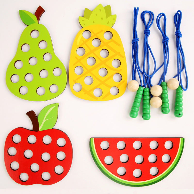 Wooden Fruit Threading Montessori Toys Educational Fine Motor Skills 2