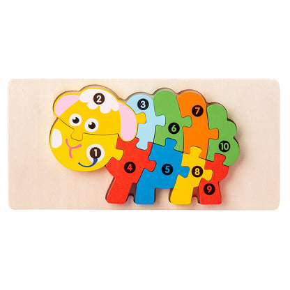 Wooden Building Blocks Animal Traffic Shapes Matching 3D Puzzle Toy 22