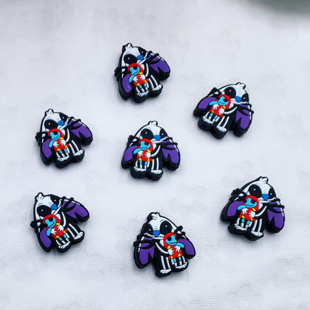 20Pcs Silicone Focal Beads Purple Stitch Zebra Pattern Design 3