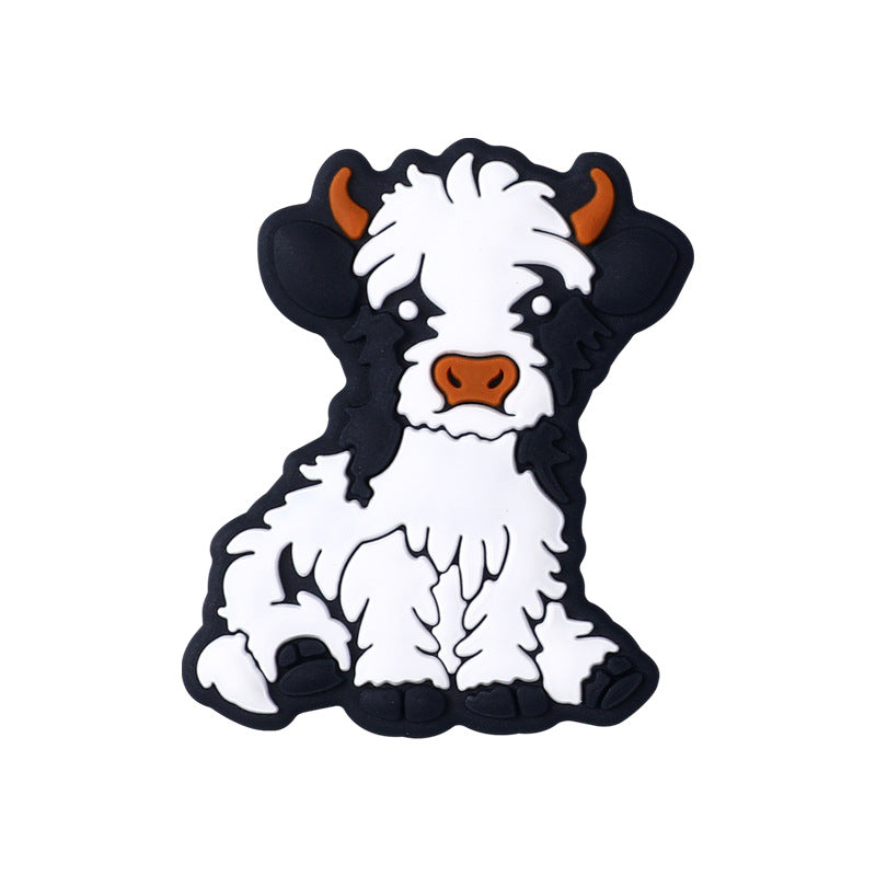 Silicone Focal Beads Cute Dairy Cattle Highland Cow Sitting Pose 7