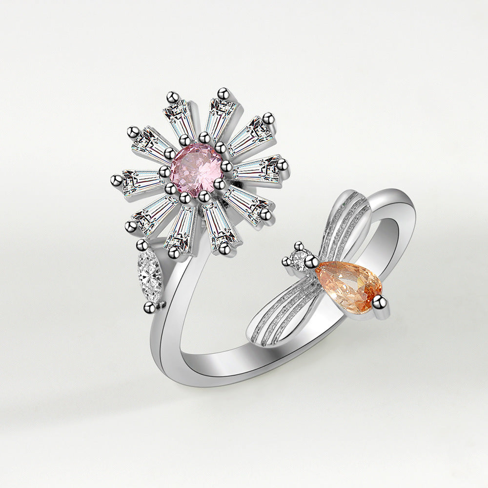 Adjustable Fidget Ring with Daisy Bee Spinner for Women Size 7