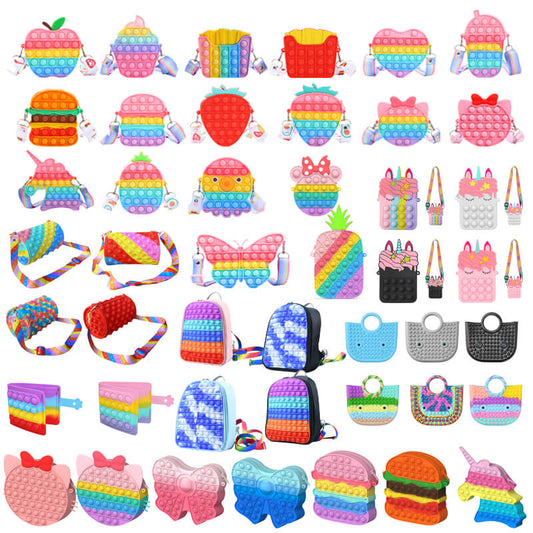 Silicone Pop It Fidget Toy Purse Sensory Bag for Kids and Adults