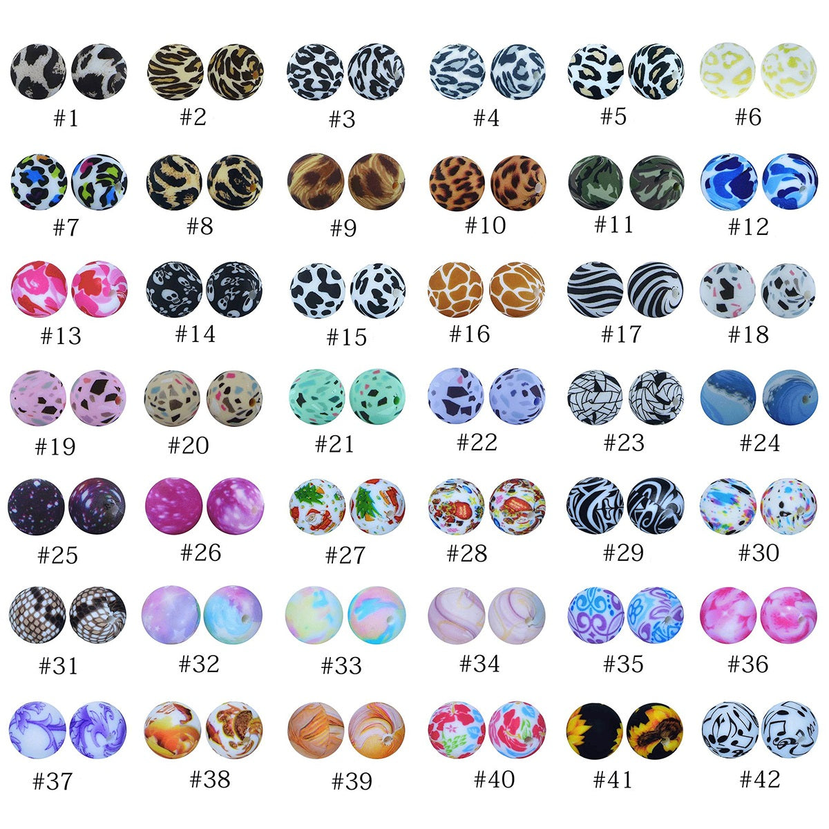 50pcs 15mm Printed Silicone Beads Animal and Camouflage Pattern 2