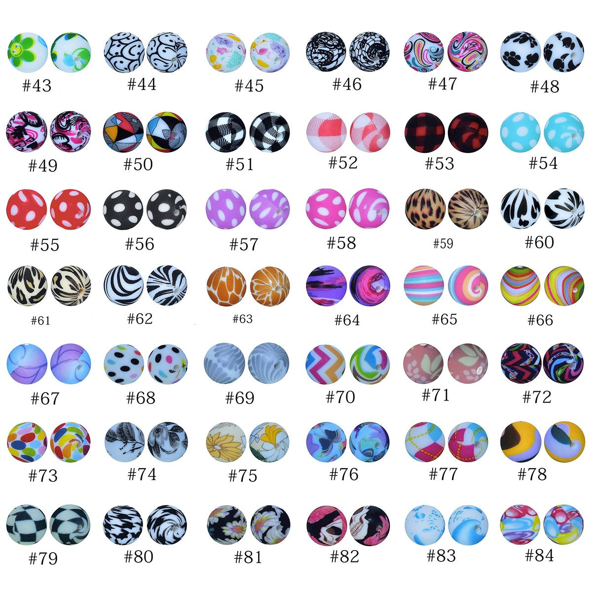 50pcs 15mm Printed Silicone Beads Animal and Camouflage Pattern 3