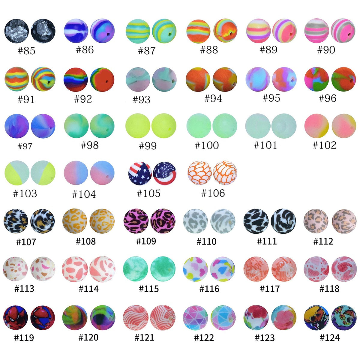 50pcs 15mm Printed Silicone Beads Animal and Camouflage Pattern 4