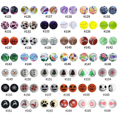 50pcs 15mm Printed Silicone Beads Animal and Camouflage Pattern 5