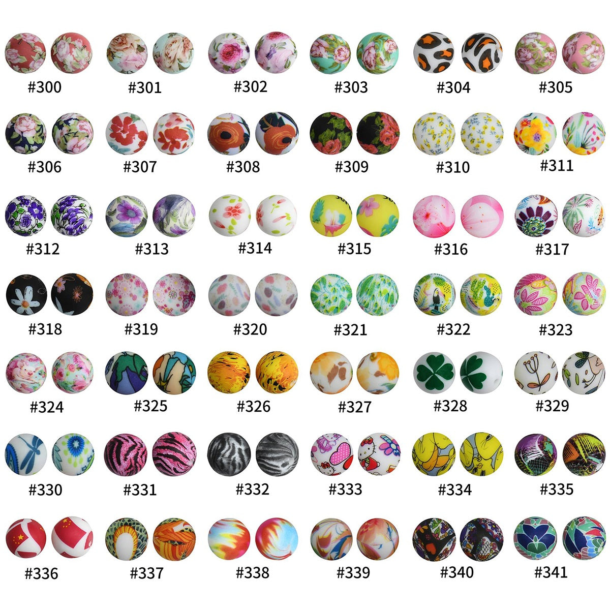 50pcs 15mm Printed Silicone Beads Animal and Camouflage Pattern 7