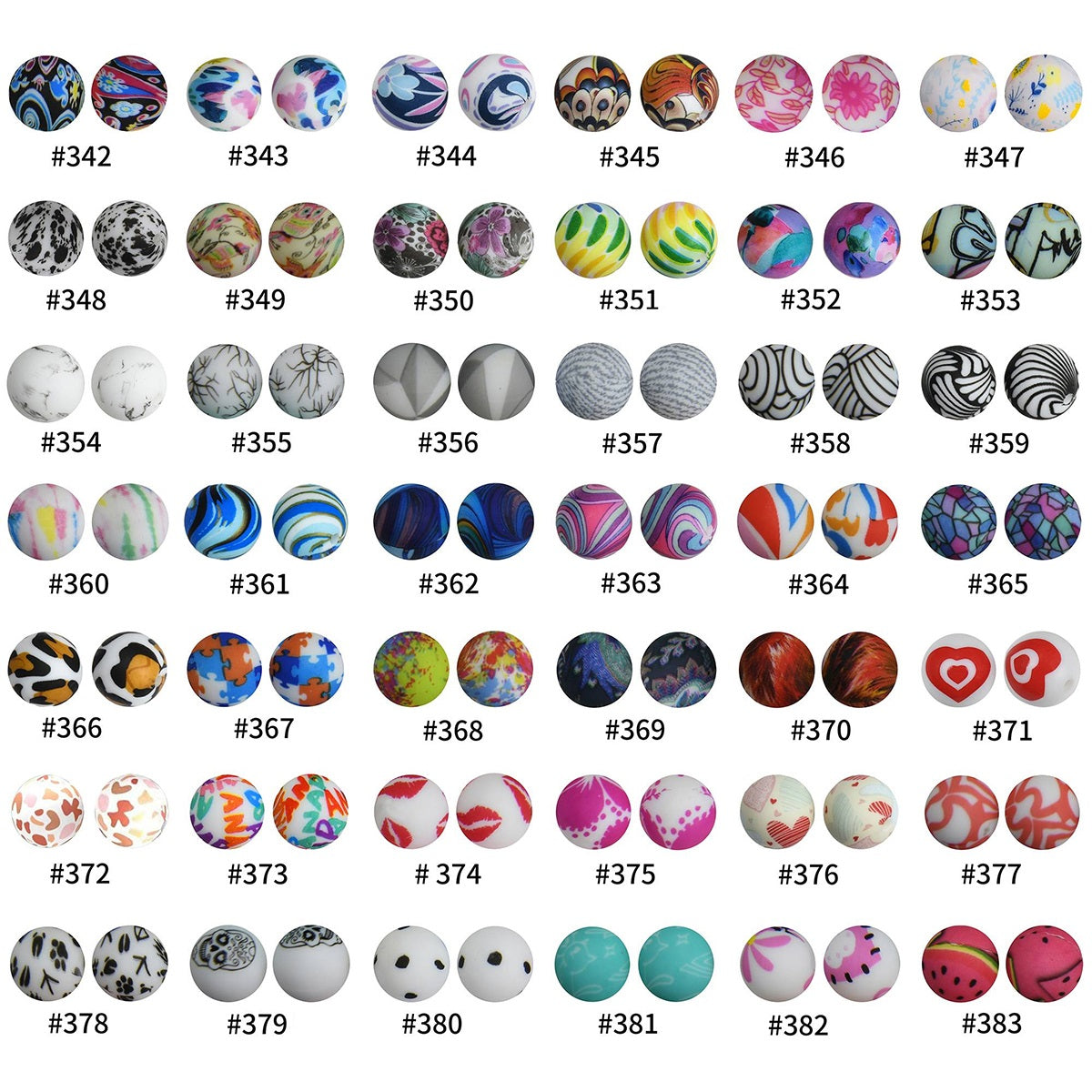 50pcs 15mm Printed Silicone Beads Animal and Camouflage Pattern 8