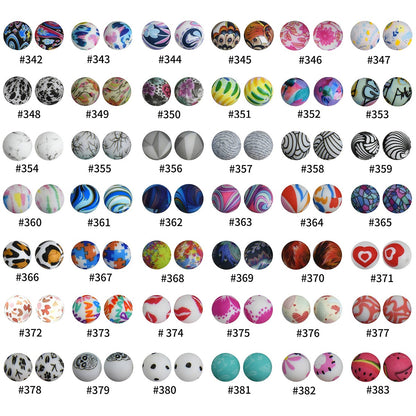 50pcs 15mm Printed Silicone Beads Animal and Camouflage Pattern 8