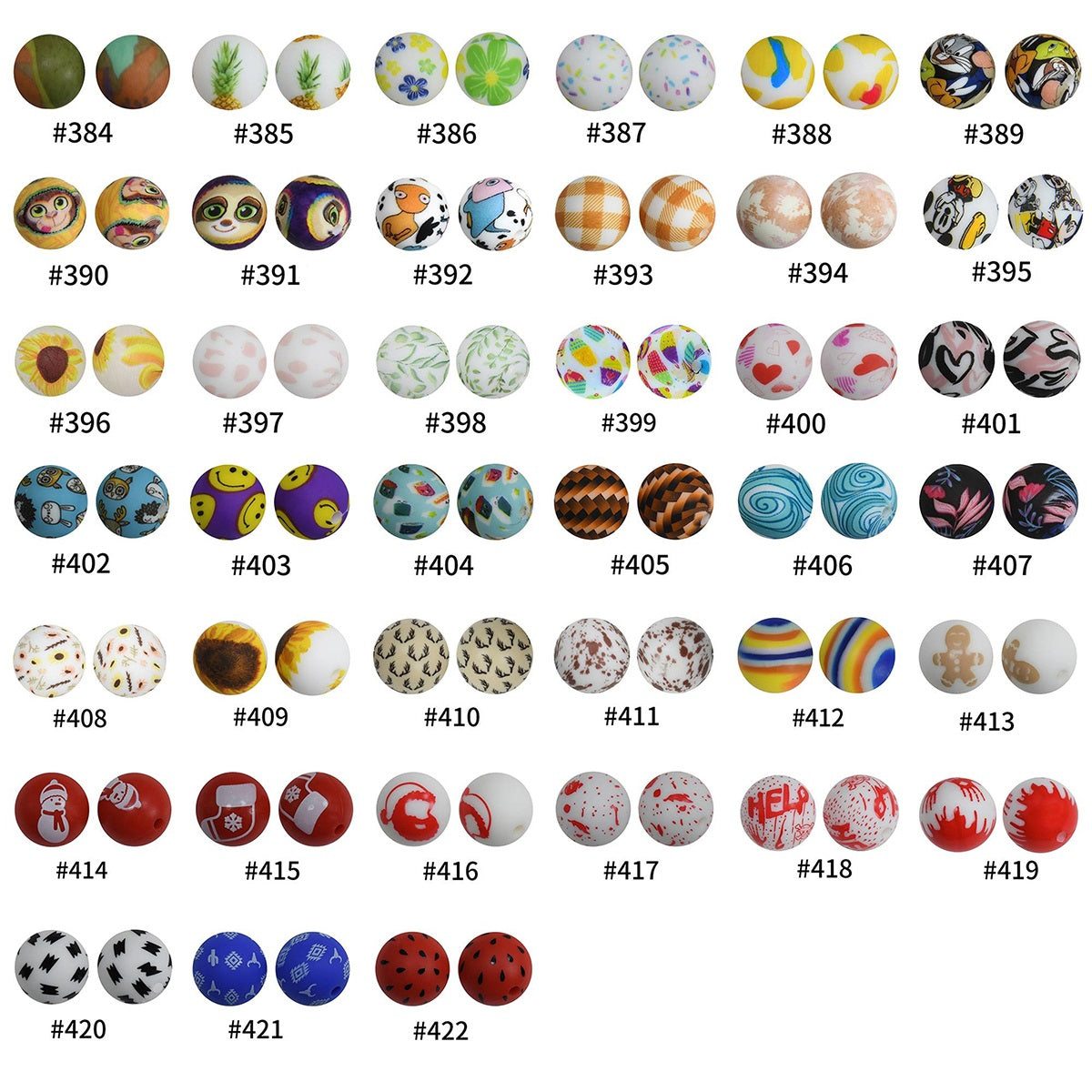 50pcs 15mm Printed Silicone Beads Animal and Camouflage Pattern 9
