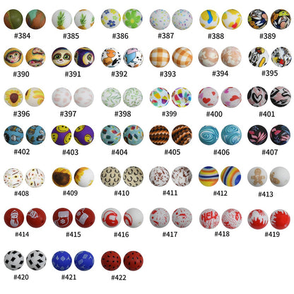 50pcs 15mm Printed Silicone Beads Animal and Camouflage Pattern 9