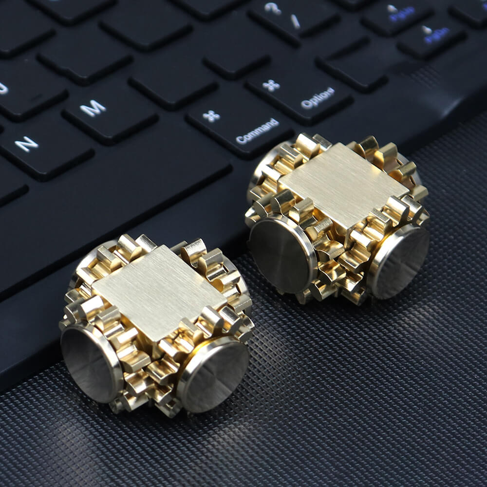 Pure Brass Gear Cube Linkage Metal Fidget Spinner 34mm 3
