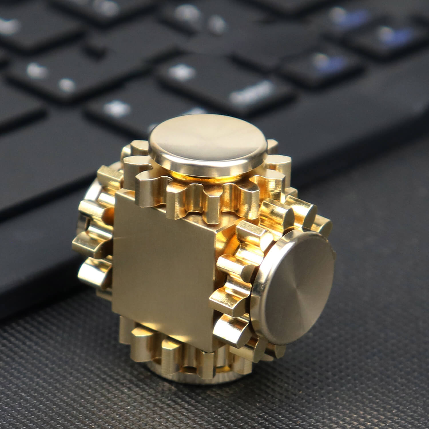 Pure Brass Gear Cube Linkage Metal Fidget Spinner 34mm 2