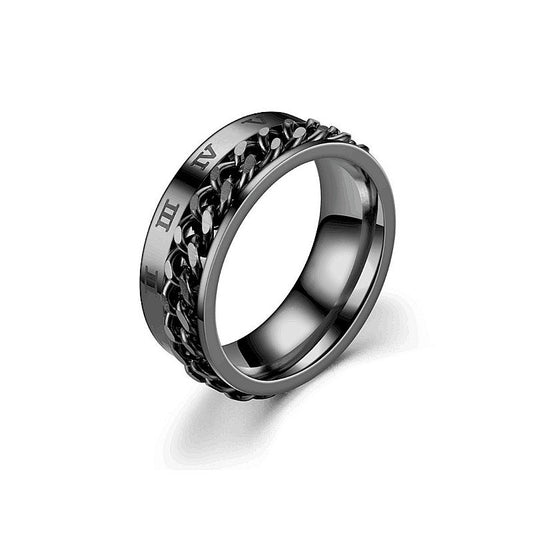 Metal Fidget Ring Roman Numerals and Chain Design for Men US Size 6-13