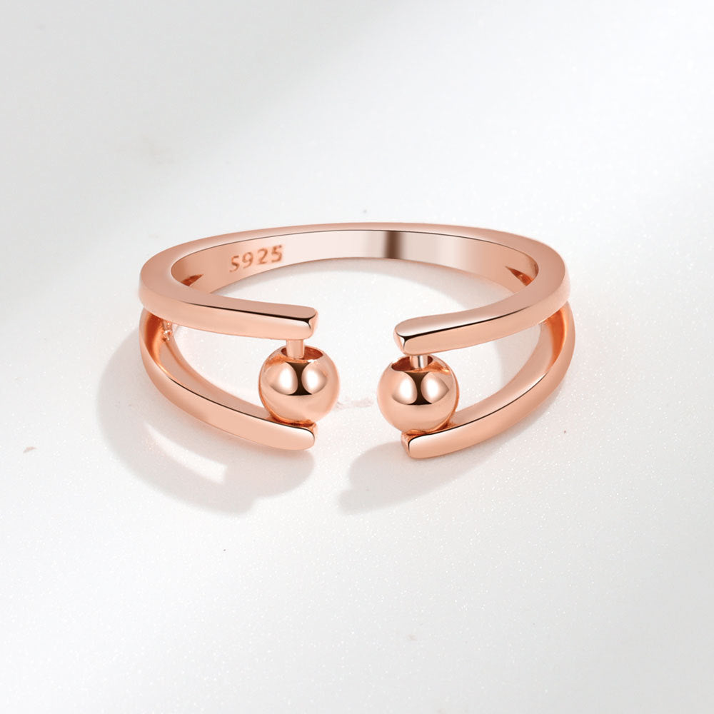 Rose Gold Adjustable Fidget Ring with 2 Beads for Women Size 7