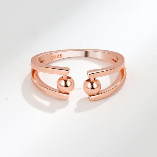 Rose Gold Adjustable Fidget Ring with 2 Beads for Women Size 7