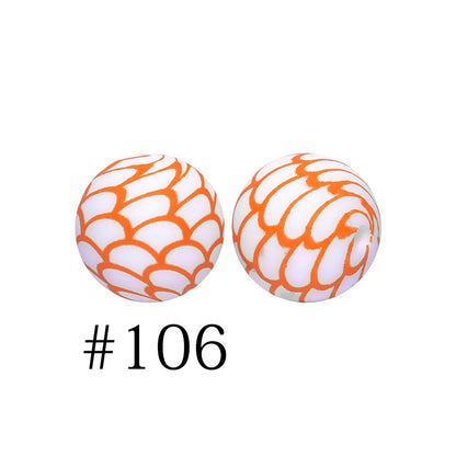50pcs 12mm Printed Silicone Beads Water Transfer Print Assorted Colors 8