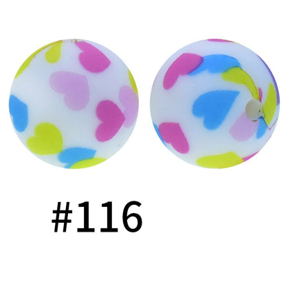 50pcs 19mm Printed Silicone Beads Printed Design 174