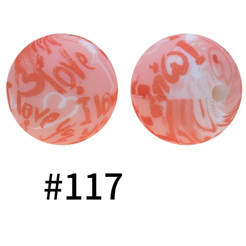 50pcs 19mm Printed Silicone Beads Printed Design 175