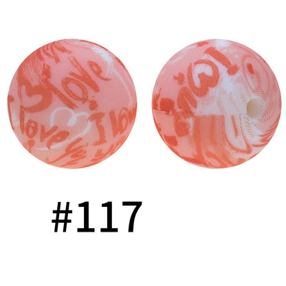 50pcs 19mm Printed Silicone Beads Printed Design 175