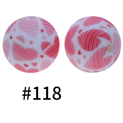 50pcs 19mm Printed Silicone Beads Printed Design 176