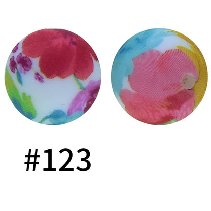 50pcs 19mm Printed Silicone Beads Printed Design 181