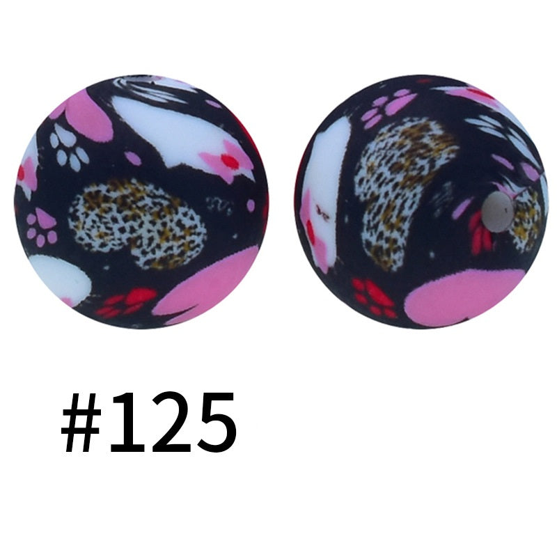 50pcs 19mm Printed Silicone Beads Printed Design 183