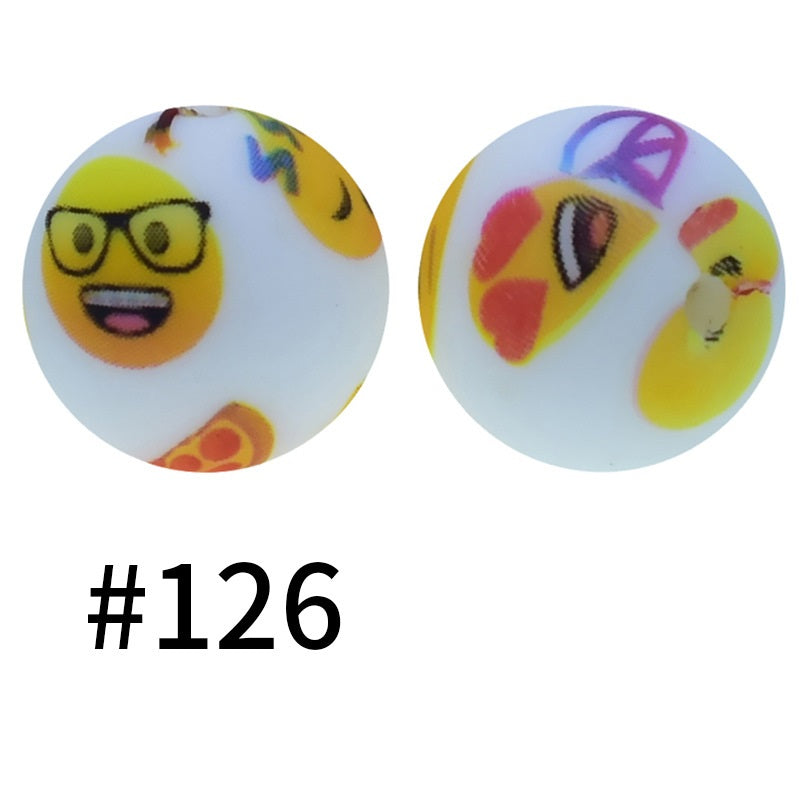 50pcs 19mm Printed Silicone Beads Printed Design 184