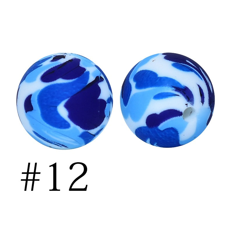 50pcs 12mm Printed Silicone Beads Water Transfer Print Assorted Colors 57