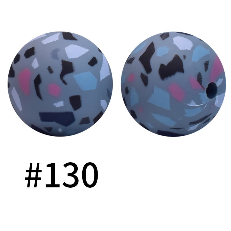 50pcs 19mm Printed Silicone Beads Printed Design 188