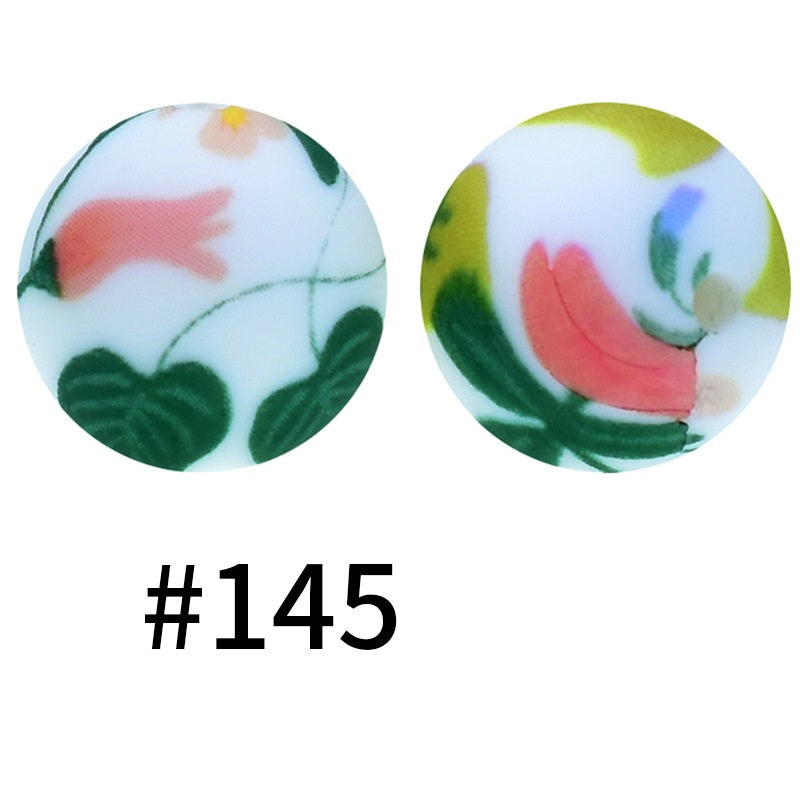 50pcs 19mm Printed Silicone Beads Printed Design 194