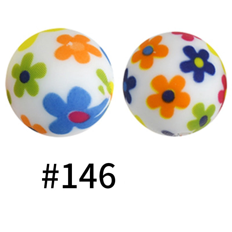 50pcs 19mm Printed Silicone Beads Printed Design 195