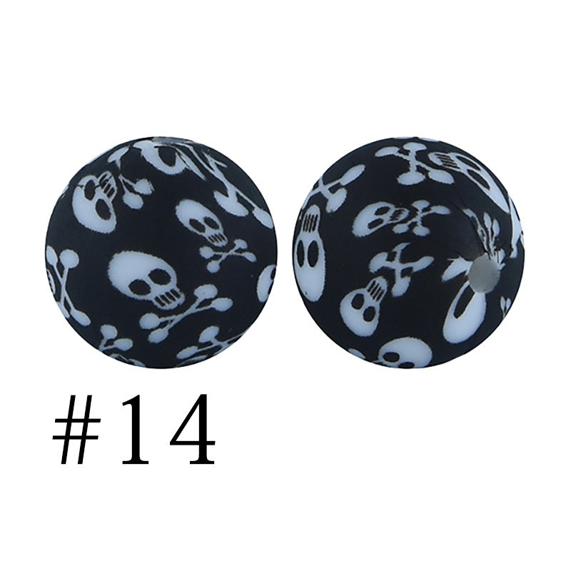 50pcs 12mm Printed Silicone Beads Water Transfer Print Assorted Colors 59