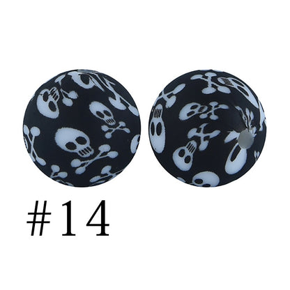 50pcs 12mm Printed Silicone Beads Water Transfer Print Assorted Colors 59