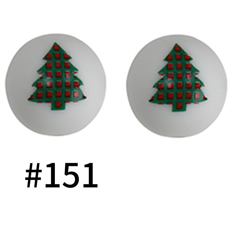 50pcs 19mm Printed Silicone Beads Printed Design 114