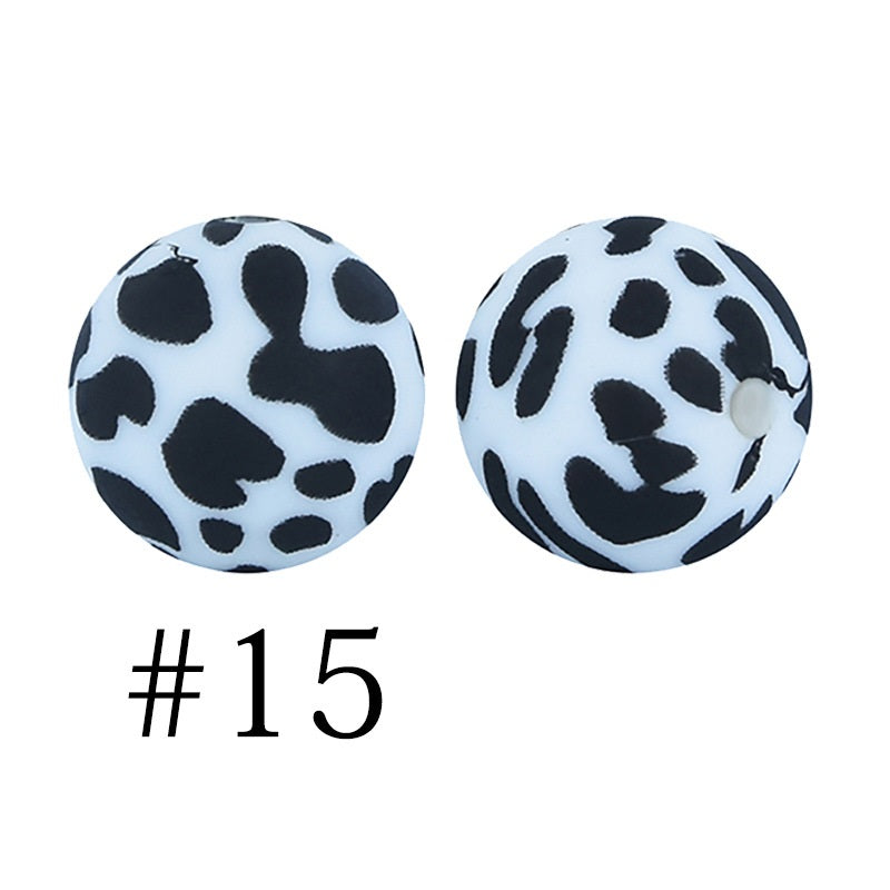 50pcs 12mm Printed Silicone Beads Water Transfer Print Assorted Colors 60