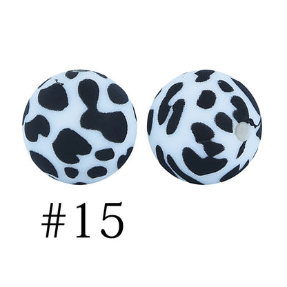 50pcs 12mm Printed Silicone Beads Water Transfer Print Assorted Colors 60