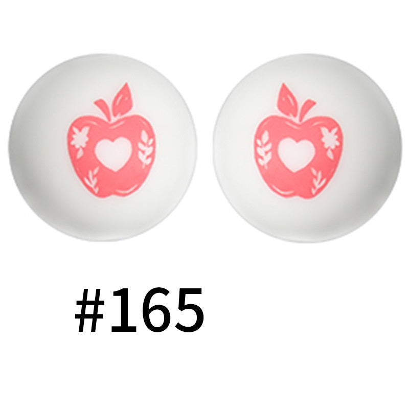 50pcs 19mm Printed Silicone Beads Printed Design 128