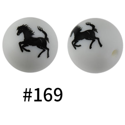50pcs 19mm Printed Silicone Beads Printed Design 132