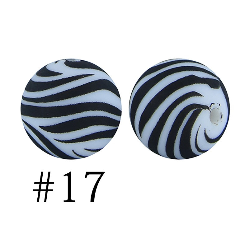 50pcs 12mm Printed Silicone Beads Water Transfer Print Assorted Colors 62