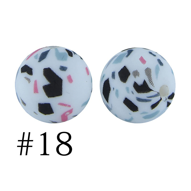 50pcs 12mm Printed Silicone Beads Water Transfer Print Assorted Colors 63
