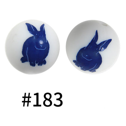 50pcs 19mm Printed Silicone Beads Printed Design 146