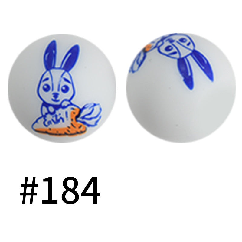 50pcs 19mm Printed Silicone Beads Printed Design 147