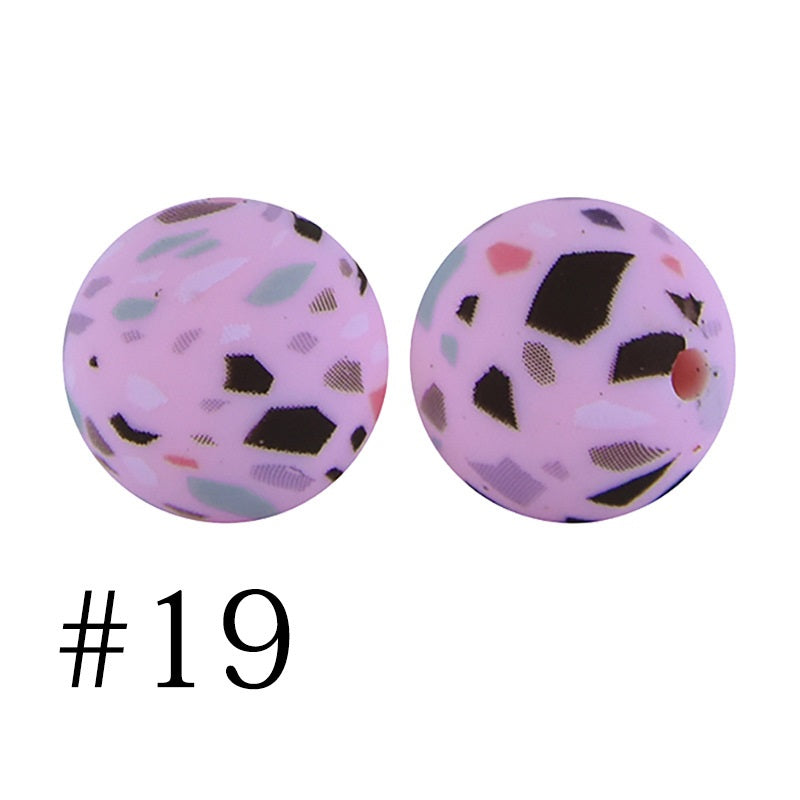 50pcs 12mm Printed Silicone Beads Water Transfer Print Assorted Colors 64