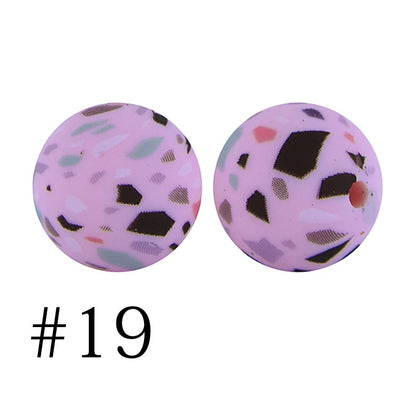 50pcs 12mm Printed Silicone Beads Water Transfer Print Assorted Colors 64
