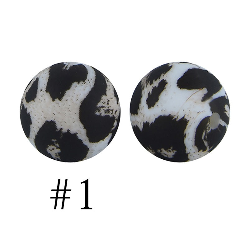 50pcs 12mm Printed Silicone Beads Water Transfer Print Assorted Colors 46