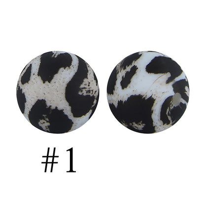 50pcs 12mm Printed Silicone Beads Water Transfer Print Assorted Colors 46