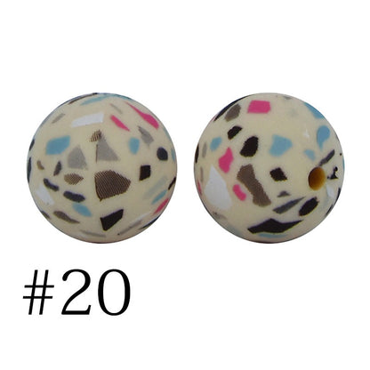 50pcs 12mm Printed Silicone Beads Water Transfer Print Assorted Colors 65